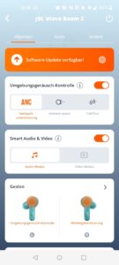 JBL Wave Beam 2 In-Ear-Bluetooth-Kopfhörer App allgemeine Einstellungen