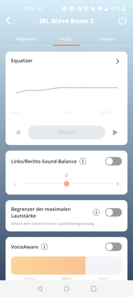 JBL Wave Beam 2 In-Ear-Kopfhörer App Audiooptionen