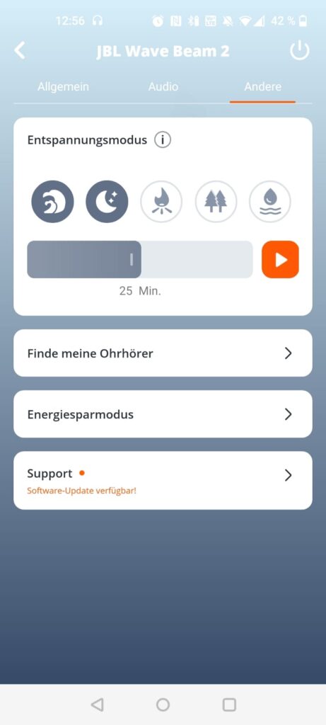 JBL Wave Beam 2 In-Ear-Bluetooth-Kopfhörer App weitere Einstellungen