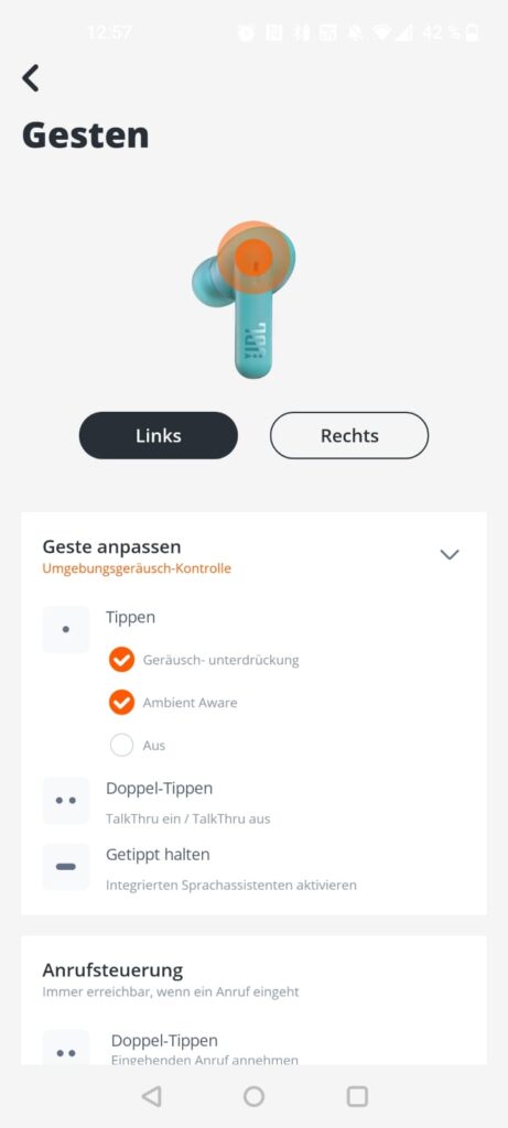 JBL Wave Beam 2 In-Ear-Kopfhörer App Gestensteuerung