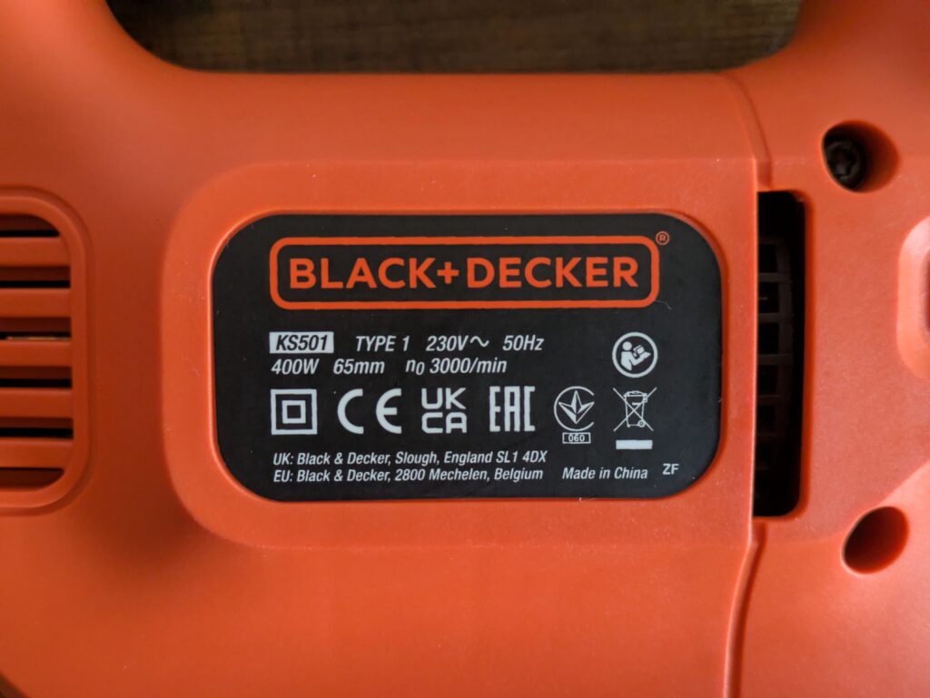 BLACK+DECKER KS501-QS Stichsäge Label