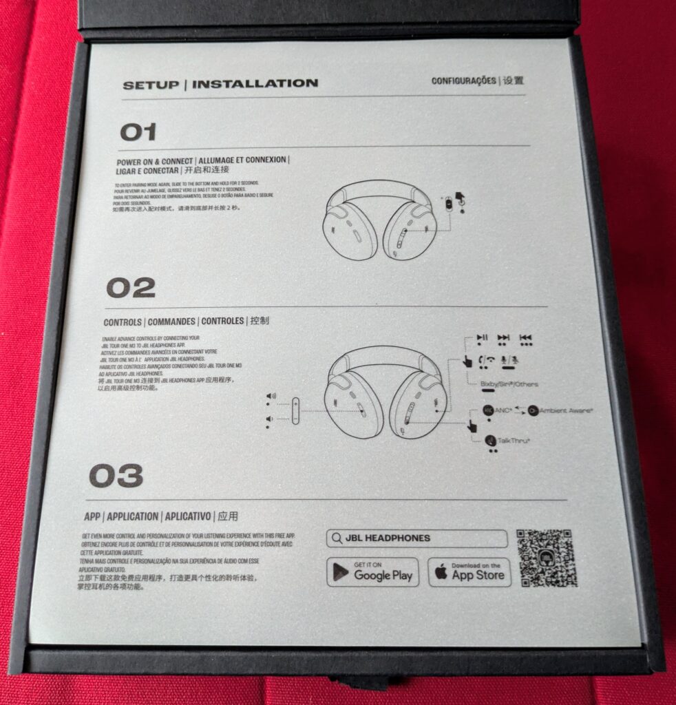 JBL Tour One M3 Noise-Cancelling-Kopfhörer Anleitung in Verpackung