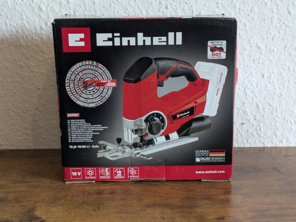 Verpackung der Einhell TE-JS 1880 Li – Solo Stichsäge von vorne