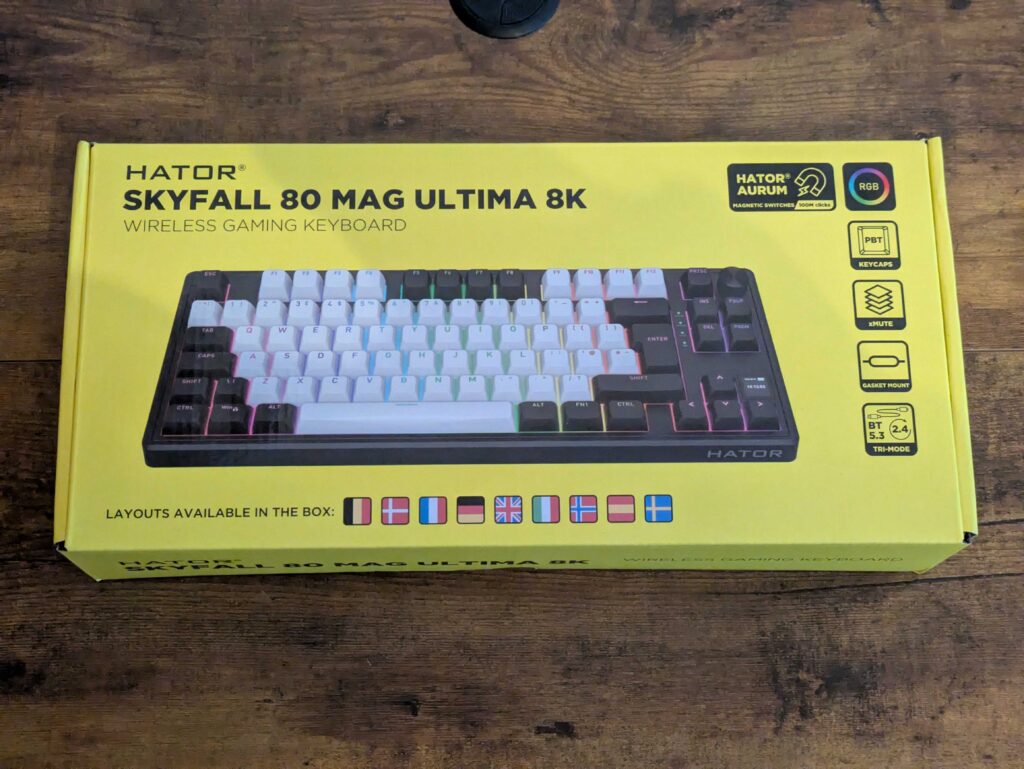 Verpackung der HATOR Skyfall 80 MAG Ultima 8K Gaming-Tastatur