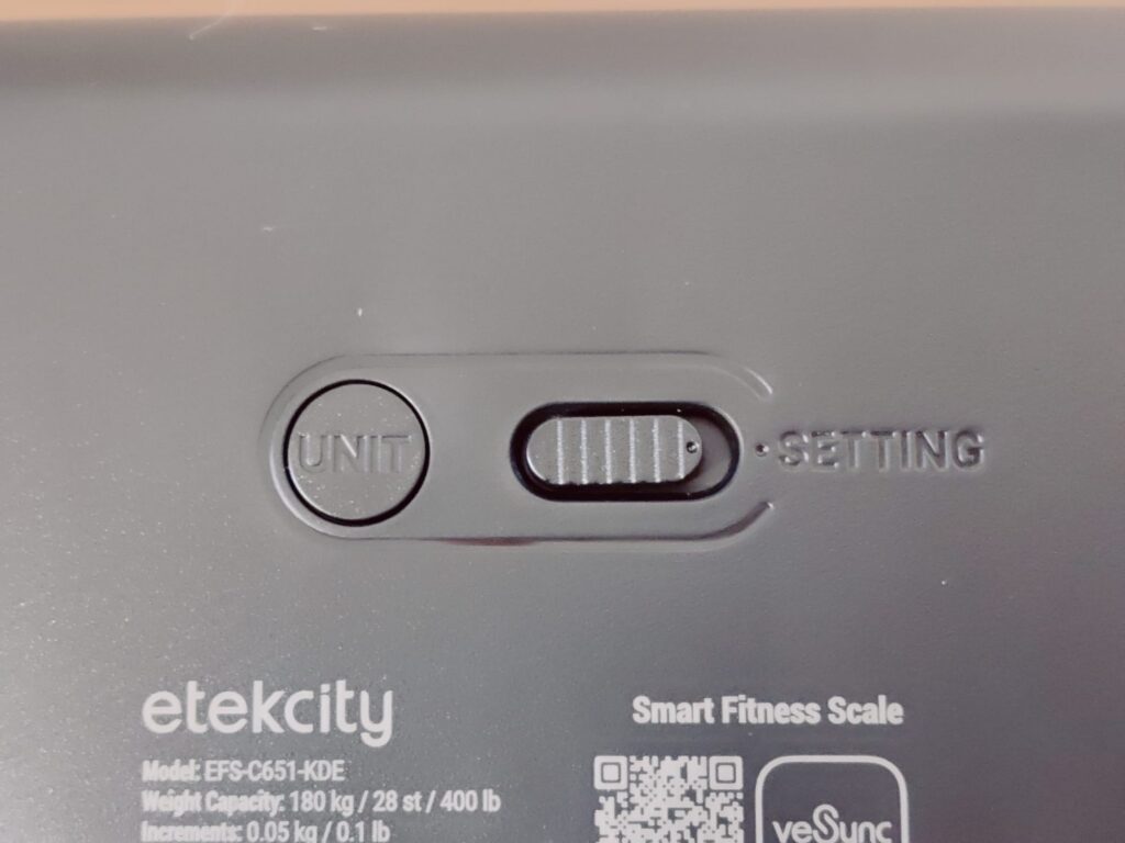 Etekcity EFS-C651-KDE Personenwaage Tasten Rückseite