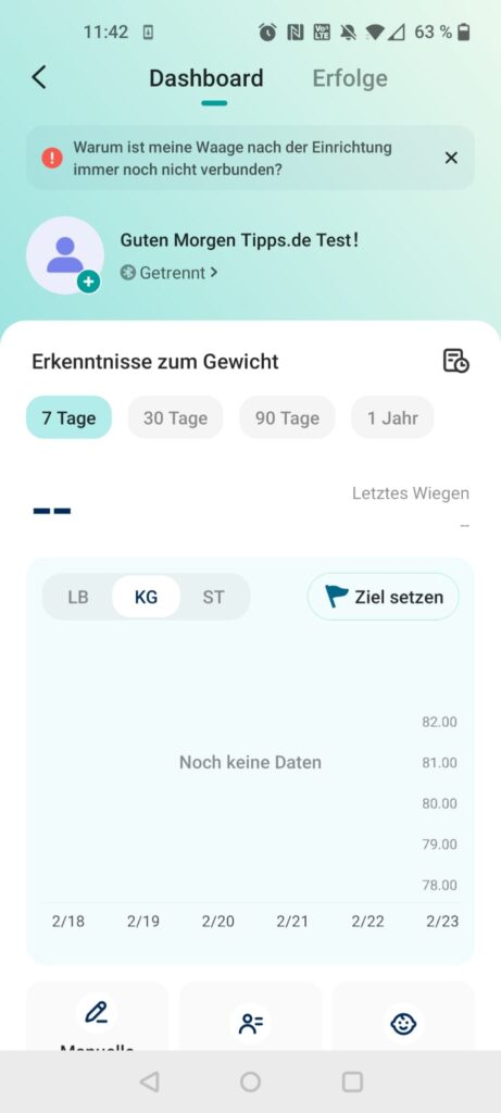 Etekcity EFS-C651-KDE Personenwaage App Dashboard