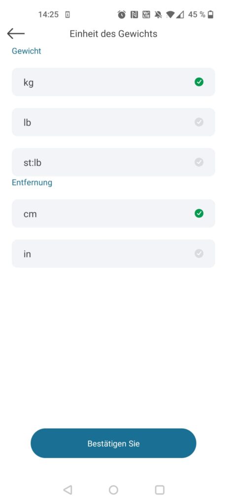 NUTRI FIT iF1122D Körperfettwaage App Gewichtseinheit