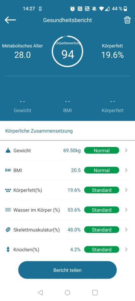NUTRI FIT iF1122D Personenwaage App Gesundheitsbericht