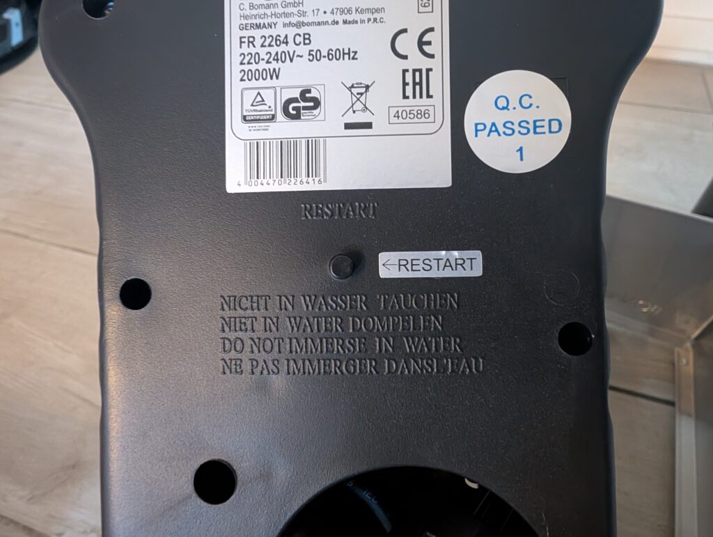 Bomann FR 2264 CB Fritteuse Restart Knopf