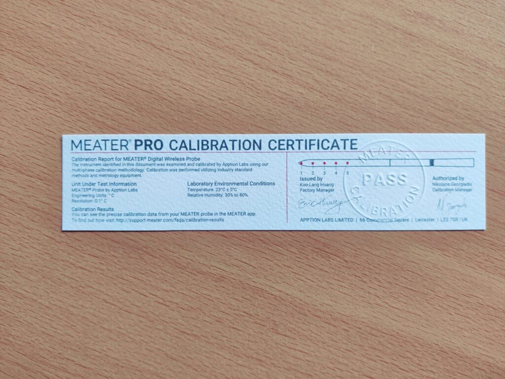 Meater Pro Grillthermometer Kalibrierungszertifikat