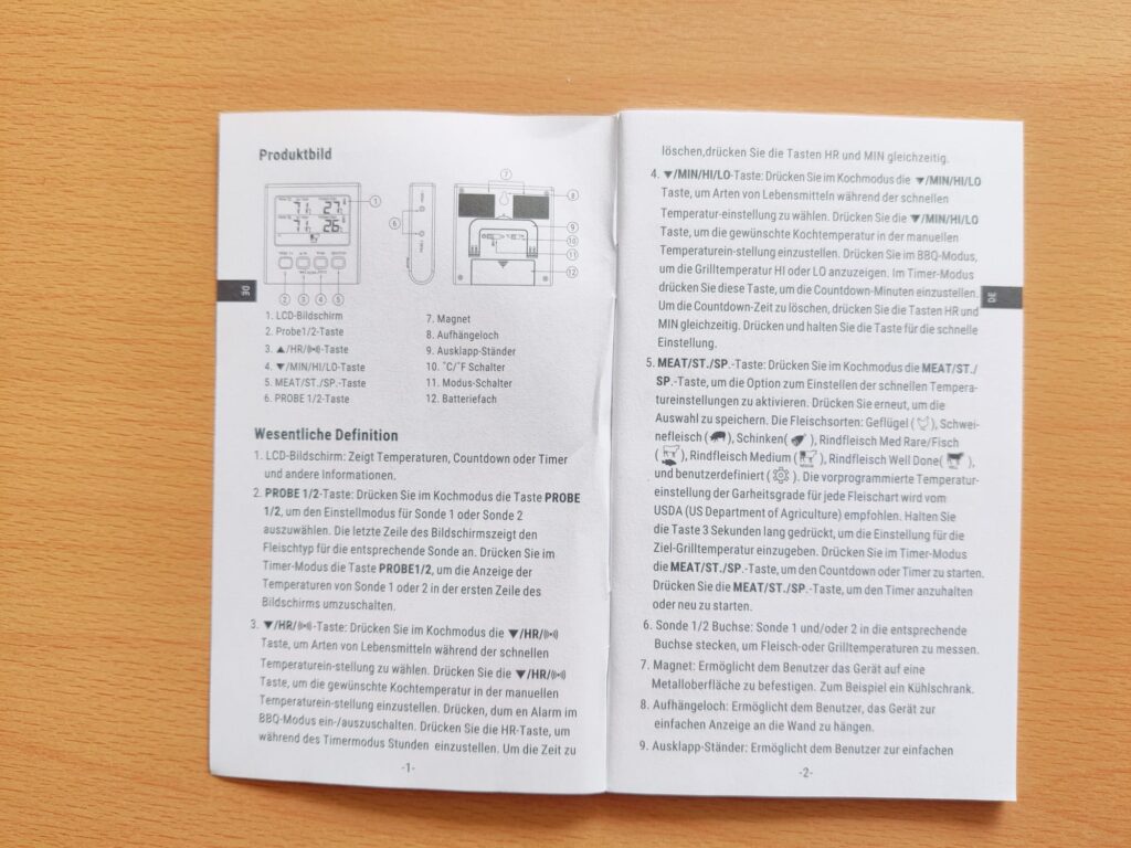 ThermoPro TP17 Grillthermometer Bedienungsanleitung innen
