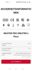 Meater Pro Grillthermometer App Sicherheitsinformationen