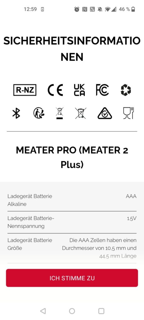Meater Pro Grillthermometer App Sicherheitsinformationen
