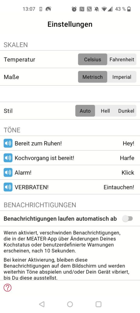Meater Pro Grillthermometer App Einstellungen