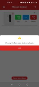 ThermoPro TP961 TempSpike Grillthermometer App Batteriewarnung
