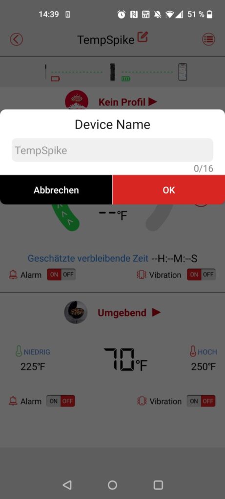 ThermoPro TP961 TempSpike Grillthermometer App Gerätename