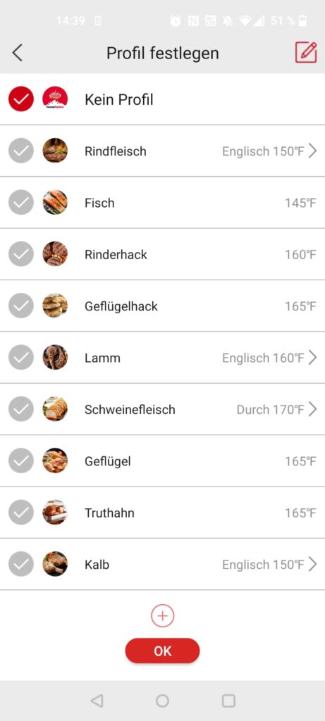 ThermoPro TP961 TempSpike Grillthermometer App Fleischstufe wählen