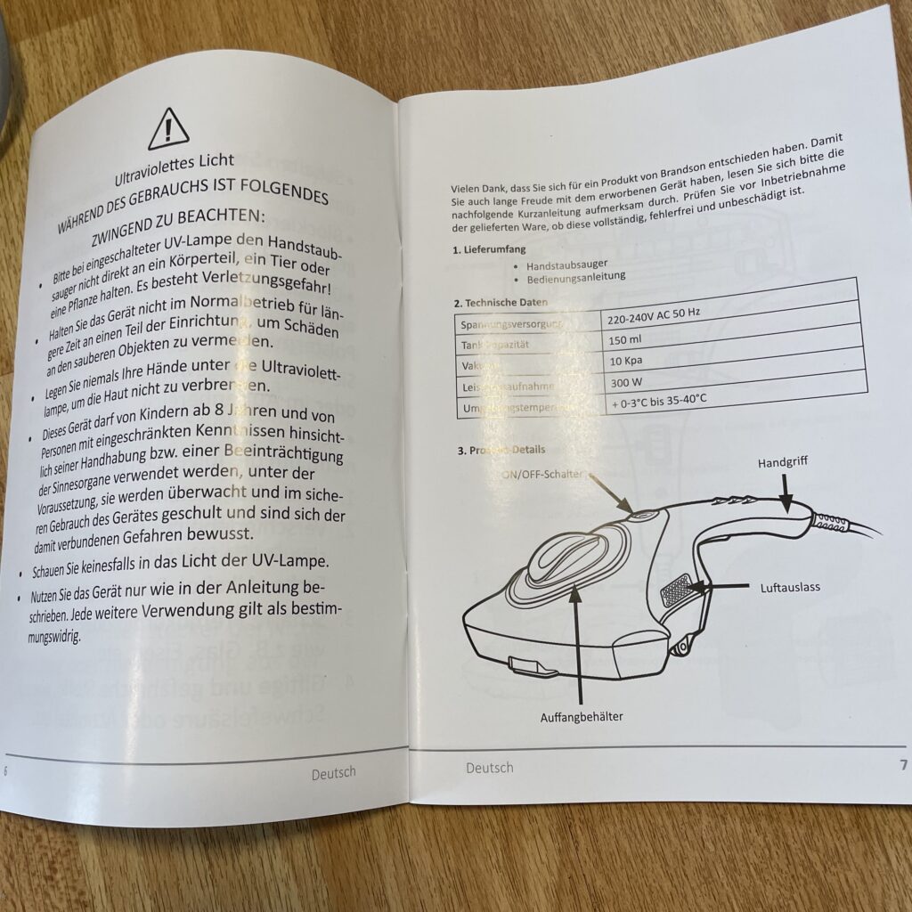 Brandson Milbenstaubsauger Anleitung