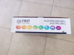TZS First Austria FA-5350-3 Elektrogrill Verpackung Aufdruck