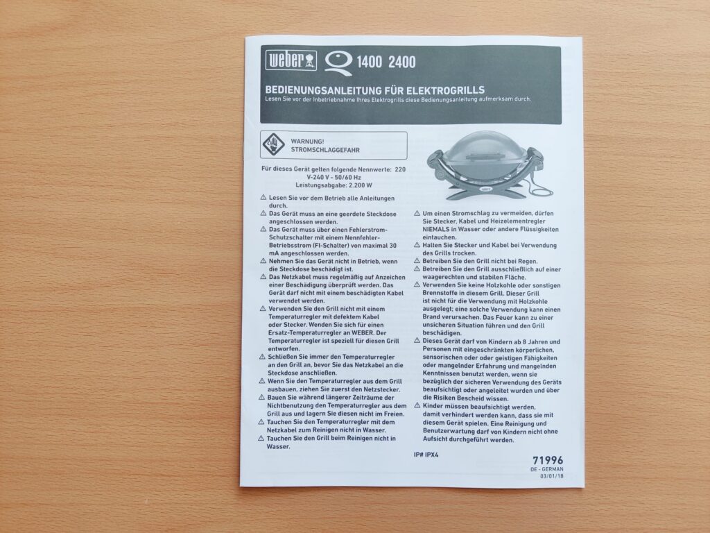 Weber Q 1400 Elektrogrill Bedienungsanleitung