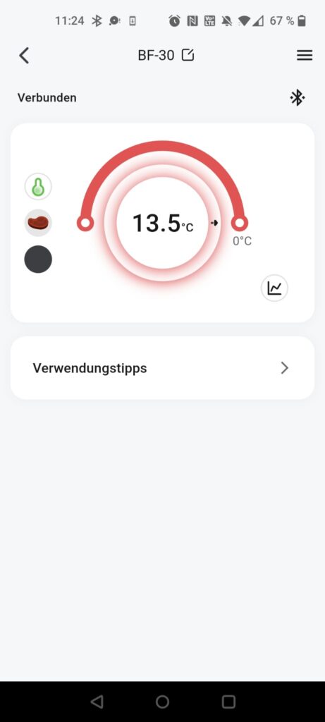 BFOUR BF-30 Pro Grillthermometer App-Anzeige Kältetest