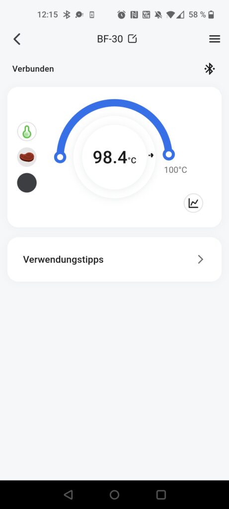 BFOUR BF-30 Pro Grillthermometer App-Anzeige Hitzetest