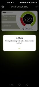 Outdoorchef Easy Check Single Grillthermometer App Ladeerinnerung