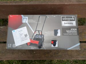 Scheppach SPM300 Spindelmäher Verpackung von der Seite