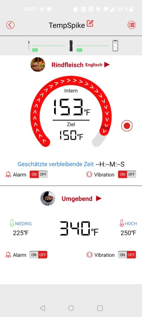 ThermoPro TP961 TempSpike Grillthermometer App Endtemperatur
