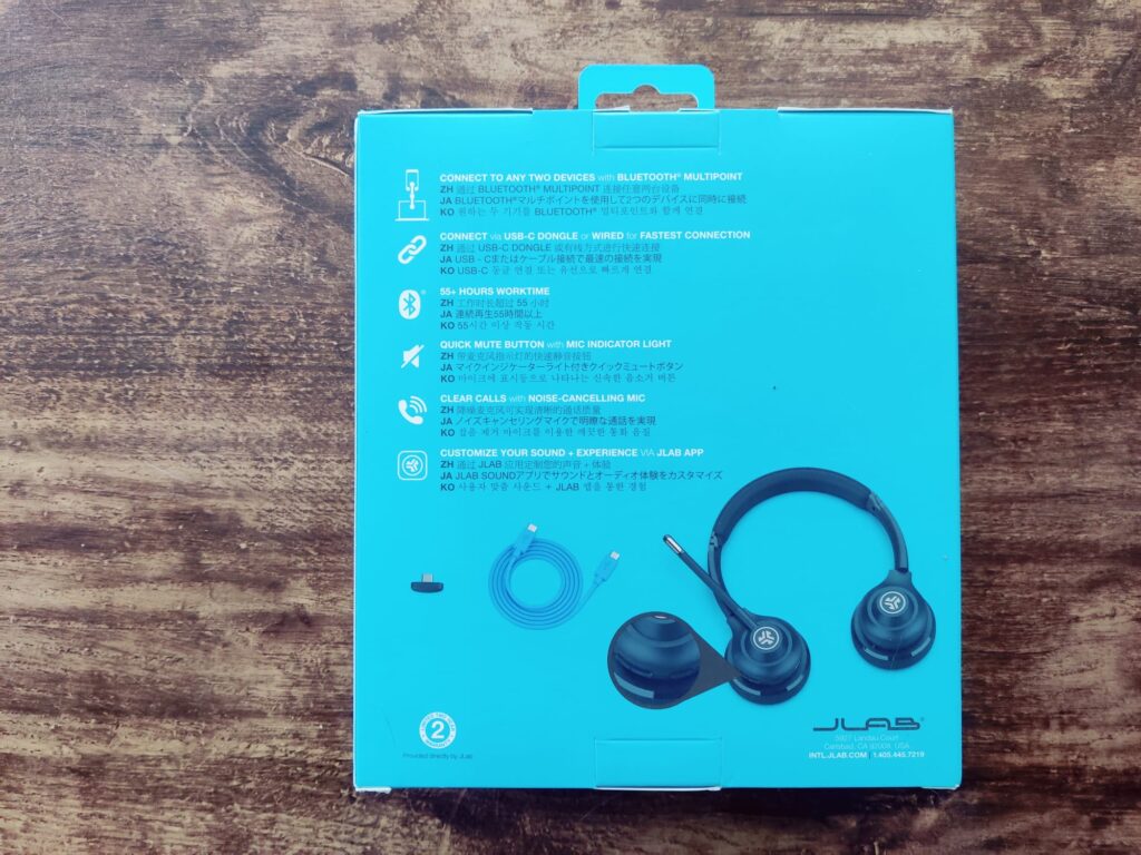 JLab Go Work 2nd Gen Headset Verpackung Rückseite