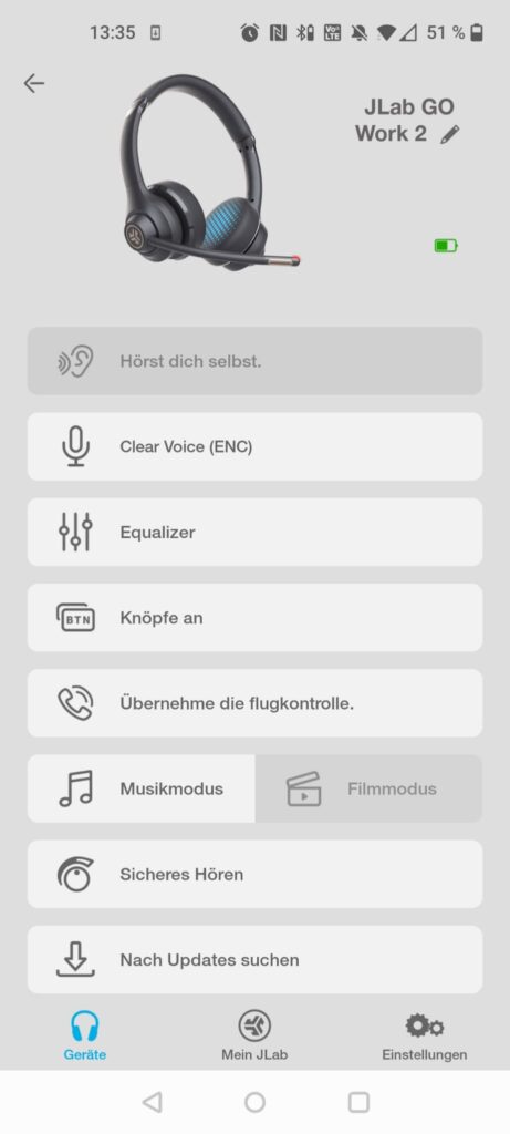 JLab Go Work 2nd Gen Headset App Startseite