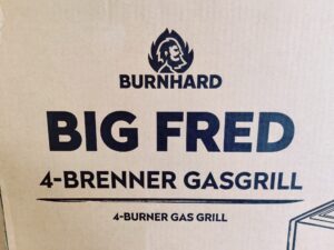 BURNHARD Big FRED Deluxe Series 4 Gasgrill Aufdruck Umverpackung