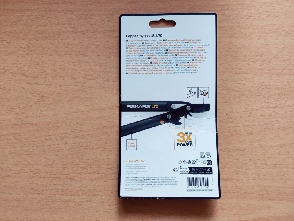 Fiskars PowerGear II L70 Astschere Produktinformationen Rückseite