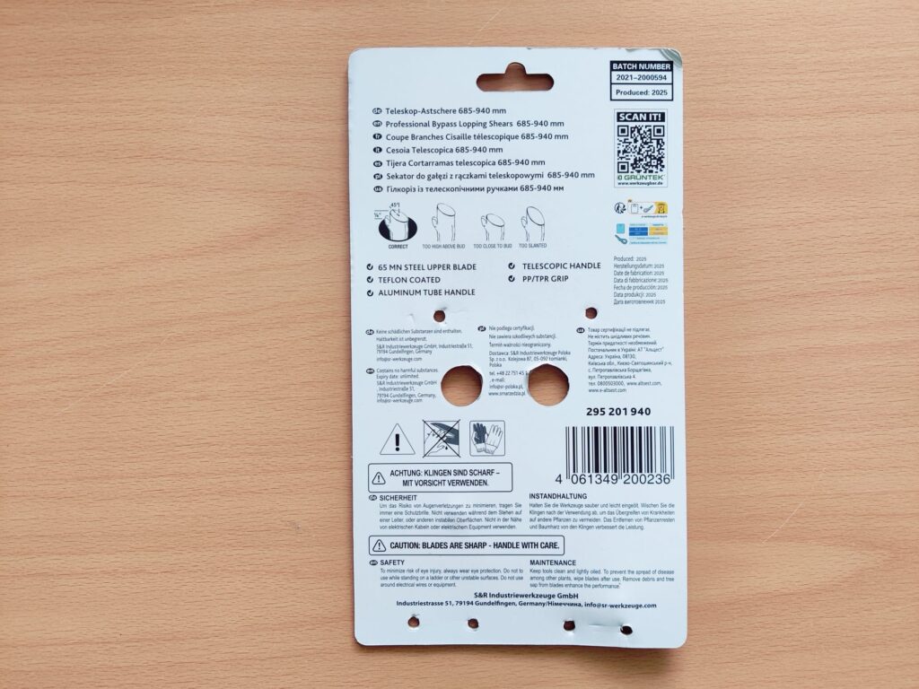 GRÜNTEK XT Astschere Produktinformationen Rückseite