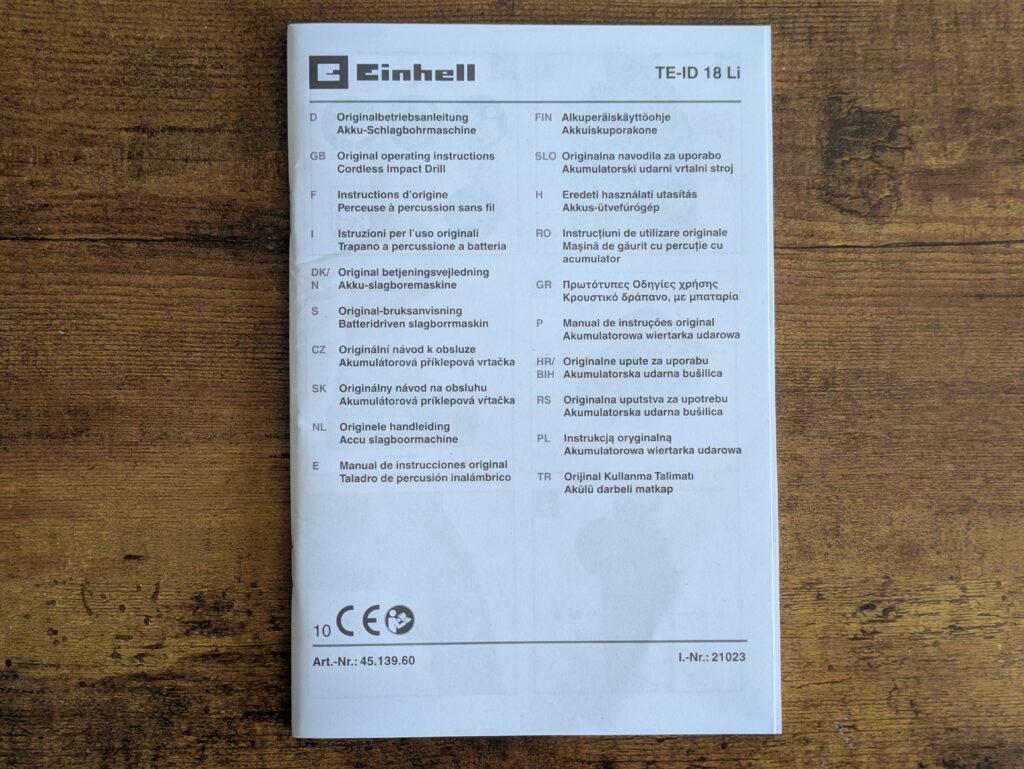 Anleitung der Einhell TE-ID 18 Li-Solo Schlagbohrmaschine