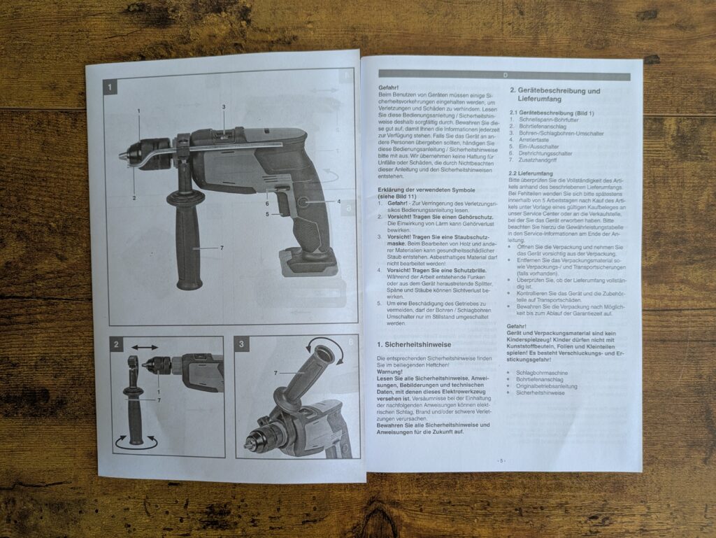Anleitung der Einhell TE-ID 18 Li-Solo Schlagbohrmaschine geöffnet