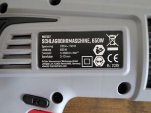 Brüder Mannesmann M12507 Schlagbohrmaschine Typschild