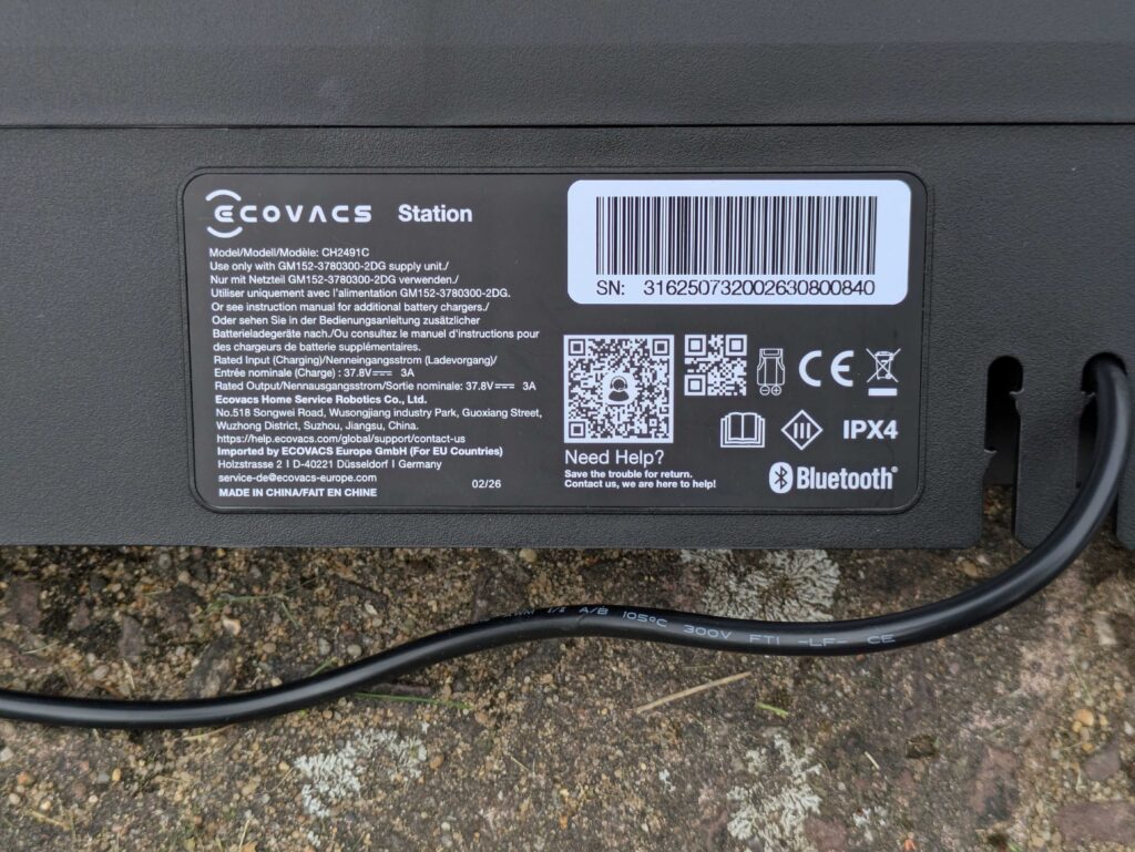 ECOVACS Goat A1600 LiDAR PRO Mähroboter Ladestation Typschild