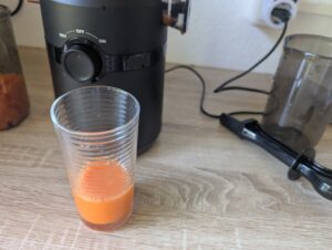 Fretta-Slow-Juicer Möhrensaft im Glas