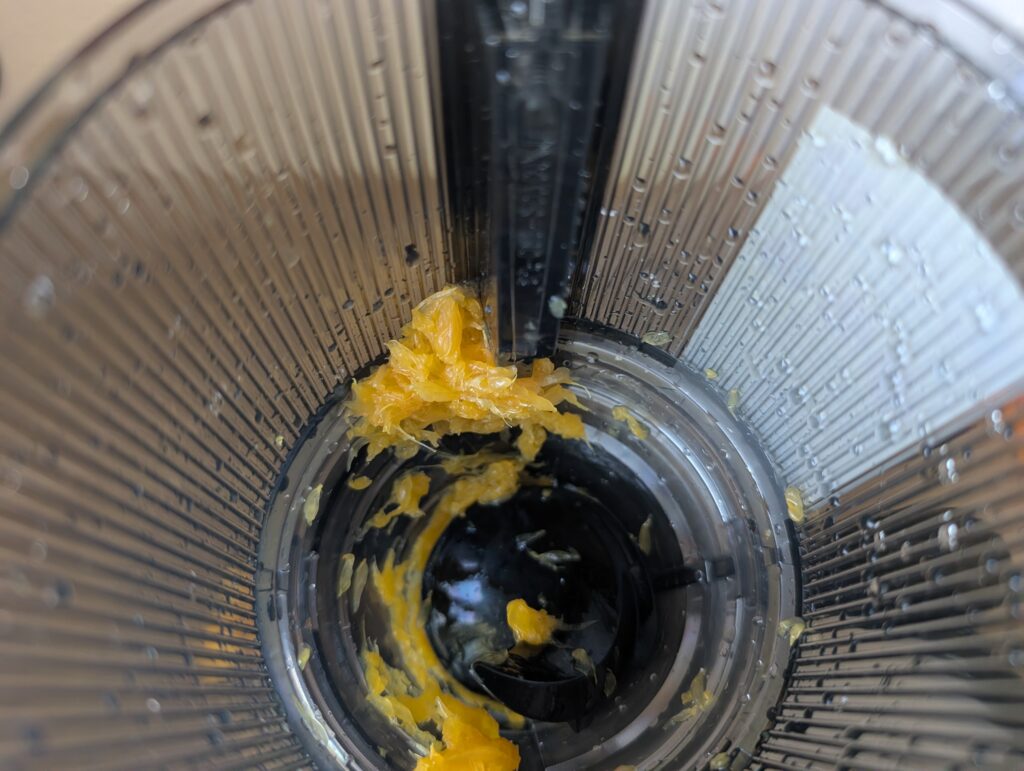 Fretta-Slow-Juicer nach dem Entsaften der Orangen 1