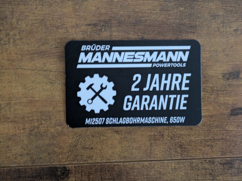 Garantiekarte Brüder Mannesmann M12507 Schlagbohrmaschine