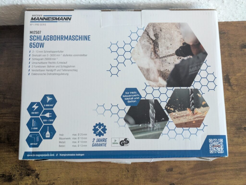 Karton der Brüder Mannesmann M12507 Schlagbohrmaschine von hinten