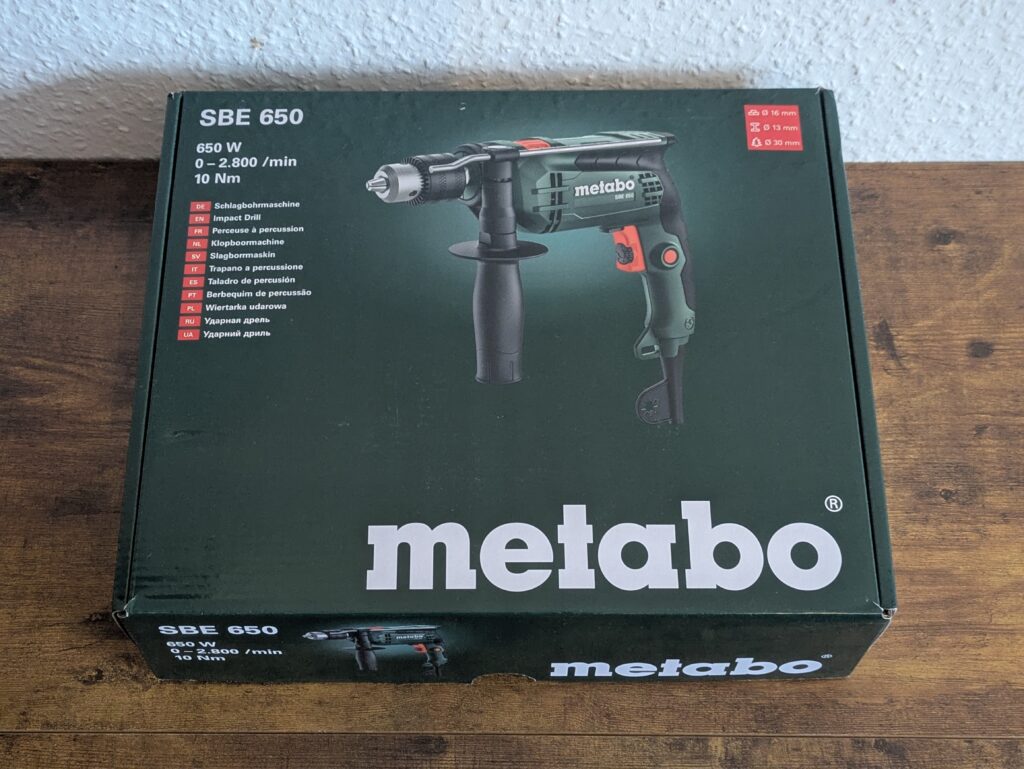 Karton der Metabo SBE 650 Schlagbohrmaschine