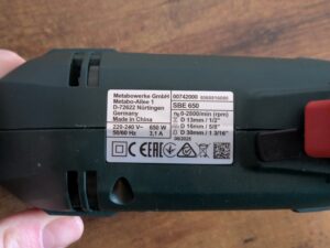 Metabo SBE 650 Schlagbohrmaschine Typschild