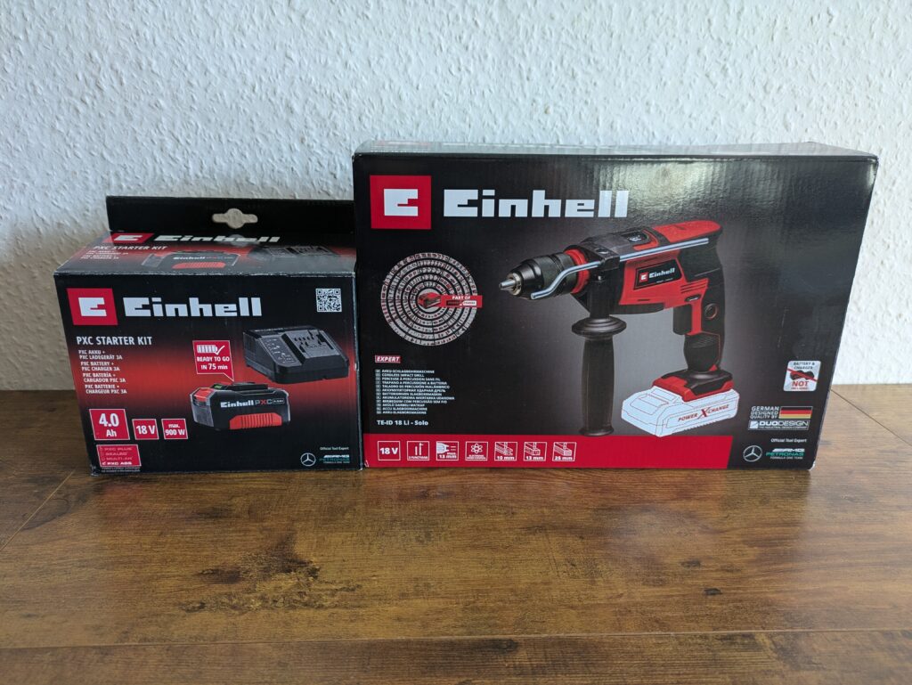 Verpackung der Einhell TE-ID 18 Li-Solo Schlagbohrmaschine