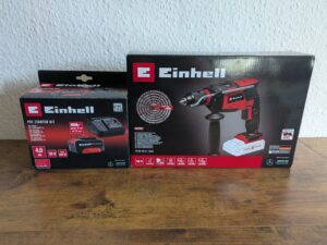 Verpackung der Einhell TE-ID 18 Li-Solo Schlagbohrmaschine