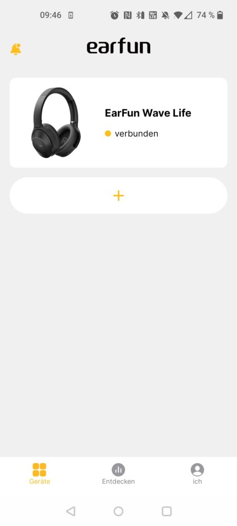 EarFun Wave Life Over-Ear-Kopfhörer App Startseite