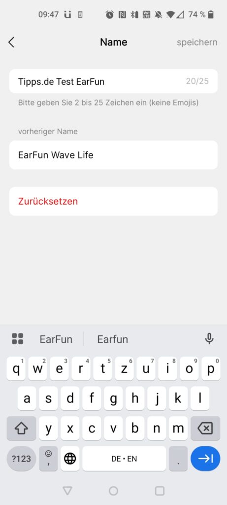 EarFun Wave Life Over-Ear-Kopfhörer App Namensgebung