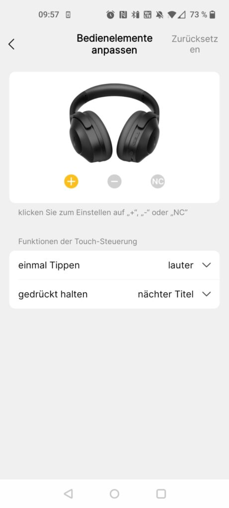 EarFun Wave Life Over-Ear-Kopfhörer App Anpassung der Bedienelemente