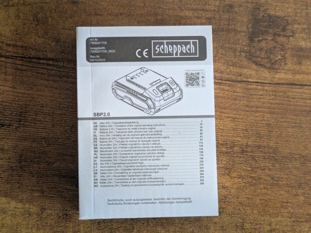 Anleitung des Akkus des Scheppach C-DD45 Akkuschraubers